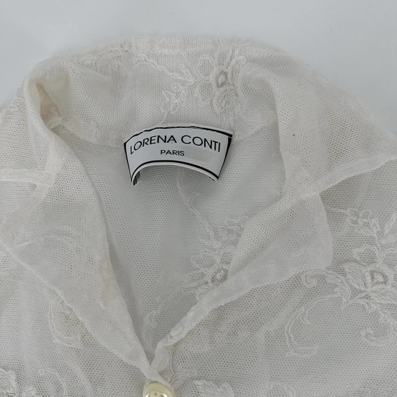 LORENA CONTI Womens Floral white mesh lace Blouse Top sheer Size small - Picture 5 of 10